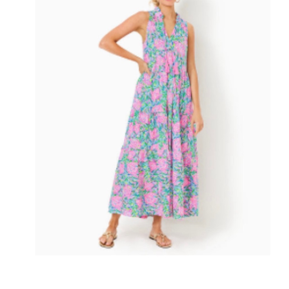 Lilly Pulitzer Floral Sleeveless Maxi Dress - Pink and Green